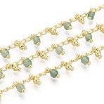 Brass Curb Chains, with Natural Green Aventurine Beads, Soldered, with Spool, Long-Lasting Plated, Golden, Soldered, Cube, 5~6x2~2.5x2~2.5mm(CHC-N025-02B-G)