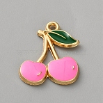 Zinc Alloy Pendants, with Enamel, Light Gold, Cherry, 19.5x16x2mm, Hole: 1.6mm(FIND-WH20026-052I)