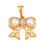 Hammered 304 Stainless Steel Plastic Imitation Pearl Pendants, Bowknot Charms, with Rhinestone, Golden, 18x20.5x5mm, Hole: 5x2.5mm(STAS-Z194-02G-01)