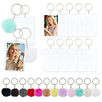 Alloy Faux Fur Soft Pompom Ball Pendant Keychains, with Rectangle Transparent Blank Acrylic Pendant Keychains, Mixed Shapes, Platinum, Mixed Color, 80~110mm, 24pcs/set(KEYC-FG0001-22)