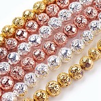 Electroplated Natural Lava Rock Bead Strands, Round, Bumpy, Mixed Color, 8~8.5mm, Hole: 1mm, about 47pcs/strand, 15.35 inch(39cm)(G-E429-01-8mm)