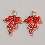 Thanksgiving Day Theme Alloy Enamel Pendants, Maple Leaf Charms, Red, 25x19x2mm, Hole: 2.6mm(ENAM-WH0057-49A)