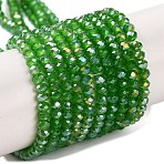 Baking Electroplate Glass Beads Strands, AB Color, Faceted, Round, Green, 3x2mm, Hole: 0.7mm, about 135~140pcs/strand, 32~34cm(DGLA-A039-J2MM-B11)