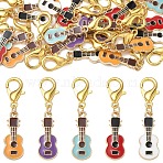 20Pcs 5 Colors Guitar Shape Alloy Enamel Pendant Decorations, with Lobster Claw Clasps, Golden, Mixed Color, 40mm, 4pcs/color(HJEW-YW00564)