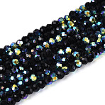 AB Color Plated Glass Rondelle Beads Strands, Faceted, Black, 2.5x2mm, Hole: 0.5~0.9mm, about 148~159pcs/strand, 11.42~13.19''(29~33.5cm)(EGLA-T029-2mm-10B)
