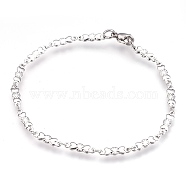 304 Stainless Steel Link Bracelets, with Lobster Claw Clasps, Heart and Flower, Stainless Steel Color, 8-1/2 inch(21.5cm), 3mm(BJEW-G596-02P)