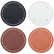 Elite 4Pcs 4 Style Litchi Grain PU Leather Bag Bottoms, with Iron Nails, Flat Round, Mixed Color, 15.1x1cm, Hole: 5mm, 1pc/style(FIND-PH0007-09)