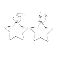 Interlock Double Open Star Dangle Earrings, 304 Stainless Steel Wire Wrap Large Geometry Drop Earrings for Women, Stainless Steel Color, 75mm, Pin: 0.6mm(EJEW-C007-01P)