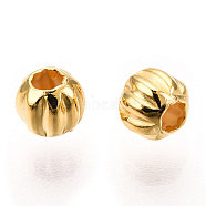 925 Sterling Silver Pumpkin Beads, Corrugated Beads, Real 18K Gold Plated, 3x2.5mm, Hole: 1~1.2mm(STER-T007-27G)