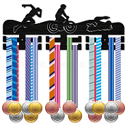 Fashion Wood Medal Hanger Holder, 2 Line Display Wall Rack, with Screws & Anchor Plug, Triathlon, Sports, 150x400mm, Hole: 5mm(ODIS-WH0041-037)