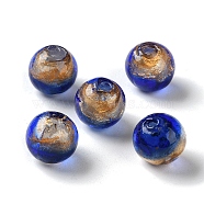 Handmade Gold Sand with Silver Foil Lampwork Beads Strand, Round, Medium Blue, 11.5~12mm, Hole: 1.8mm, about 45pcs/strand, 17.72''(45cm)(LAMP-Z007-04C)