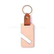 Wooden & Imitation Leather Pendant Keychain, with Iron Rings, Rectangle, 12cm(PW23041897512)