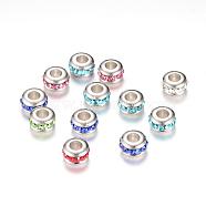 Rhinestone European Beads, with CCB Plastic Findings, Rondelle, Mixed Color, 10~11x6mm, Hole: 4.5~5mm(RB-R046-10mm-M1)