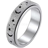 Stainless Steel Moon and Star Rotatable Finger Ring, Spinner Fidget Band Anxiety Stress Relief Ring for Women, Stainless Steel Color, US Size 13(22.2mm)(MOST-PW0001-005I-05)