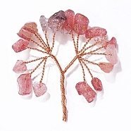 Natural Strawberry Quartz Chips Tree Decorations, Copper Wire Feng Shui Energy Stone Gift for Home Office Desktop, 50~55mm(PW-WG48902-02)