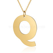 201 Stainless Steel Initial Pendants Necklaces, with Cable Chains, Letter, Letter.Q, 17.7 inch(45cm)x1.5mm, letter: 38x30x1.5mm(NJEW-S069-JN006-Q)