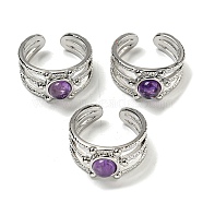 Natural Amethyst Adjustable Rings, with Platinum Brass Findings, Long-Lasting Plated, Jewely for Women, Adjustable(RJEW-K269-10P-03)
