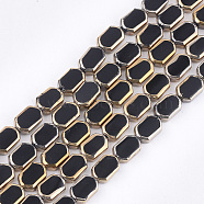 Electroplate Glass Beads Strands, Edge Plated, Rectangle, Black, 9~9.5x6~6.5x3.5mm, Hole: 1mm, about 28pcs/strand, 10.6 inch(EGLA-S188-08A)