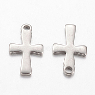 Non-Tarnish 304 Stainless Steel Tiny Cross Charms, Stainless Steel Color, 12x7x1mm, Hole: 1mm(A-STAS-G076-10P)