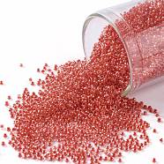 TOHO Round Seed Beads, Japanese Seed Beads, (341) Inside Color Crystal/Tomato Lined, 15/0, 1.5mm, Hole: 0.7mm, about 15000pcs/50g(SEED-XTR15-0341)