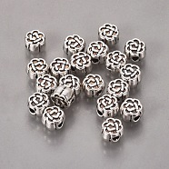 Tibetan Style Alloy Beads, Cadmium Free & Nickel Free & Lead Free, Flower, Great for Mother's Day Gifts making, Antique Silver Color, about 5.5mm in diameter, 3mm thick, hole: 1mm(X-LF0293Y-NF)