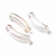 UV Plating Transparent Rainbow Iridescent Acrylic Beads, Curved Tube, Clear, 32~33x10x8mm, Hole: 1.6mm(OACR-A016-01M)