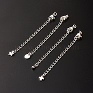 304 Stainless Steel Chain Extender, with Charms, Curb Chains & Lobster Claw Clasps, Silver, 82mm(FIND-JF00089)