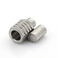 304 Stainless Steel Matte Surface Magnetic Clasps with Glue-in Ends, Hexagonal Prism, Stainless Steel Color, 20x10x9mm, Hole: 5mm(STAS-O042-C-30)