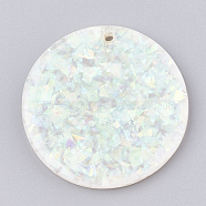 Resin Pendants, with Paillette, Flat Round, Light Cyan, 35x3.5mm, Hole: 1.5mm(X-CRES-T008-22)