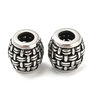 316 Surgical Stainless Steel  Beads, Barrel, Antique Silver, 9.5x9.5mm, Hole: 4mm(STAS-Q304-03AS)