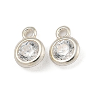 925 Sterling Silver Charms, with Clear Cubic Zirconia, Flat Round, Silver, 6.4x4.6x2mm, Hole: 1mm(STER-C008-08B-S)