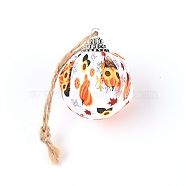 Foam Ball, with Plastic and Cloth Findings, Christmas Tree Decorations, with Hemp Rope, Round, Pumpkin Pattern, 133mm(HJEW-WH0011-73B)
