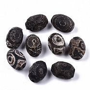 Tibetan Style dZi Beads, Natural Agate Beads, Dyed & Heated, Rust/Molten, Oval, 3-Eye, 16x12mm, Hole: 1.5mm(TDZI-N001-010)