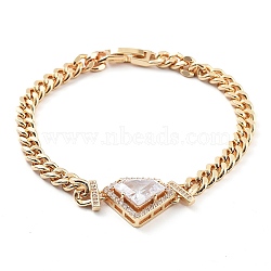 Cubic Zirconia Link Bracelet with Golden Brass Curb Chains, Long-Lasting Plated, Diamond, 7-7/8 inch(20.1cm)(BJEW-C055-06A-G)