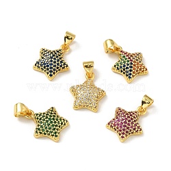 Brass Micro Pave Cubic Zirconia Pendants, Real 18K Gold Plated, Lead Free & Cadmium Free & Nickel Free, Star, Mixed Color, 15x12x4mm, Hole: 4x3.5mm(KK-A163-02G)