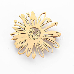 Flower Brooch, 201 Stainless Steel Lapel Pin for Backpack Clothes, Nickel Free & Lead Free, Golden, 42.5x42.5x7mm, Pin: 0.7mm(JEWB-N007-014G-FF)