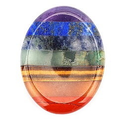 Chakra Style Assembled Natural Amethyst & Lapis Lazuli & Sodalite & Green Aventurine & Tiger Eye & Topaz Jade & Red Jasper Massage Stone, Thumb Worry Stone for Anxiety Therapy, Pocket Palm Stones, for Relaxing, Pain Relief, Oval, 45x35x8mm(MATO-PW0001-006)