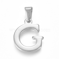 304 Stainless Steel Pendants, Stainless Steel Color, Initial Letter.G, 19x16x1.8mm, Hole: 3x7mm(STAS-F106-95P-G-01)