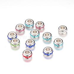 Rhinestone European Beads, with CCB Plastic Findings, Rondelle, Mixed Color, 10~11x6mm, Hole: 4.5~5mm(RB-R046-10mm-M1)