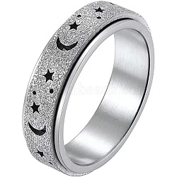 Non-Tarnish Stainless Steel Moon and Star Rotatable Finger Ring, Spinner Fidget Band Anxiety Stress Relief Ring for Women, Stainless Steel Color, US Size 13(22.2mm)(MOST-PW0001-005I-05)