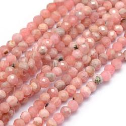 Natural Rhodochrosite Beads Strands, Faceted, Round, 3mm, Hole: 0.5mm, about 113pcs/strand, 15.35 inch(39cm)(G-E411-11E-3mm)