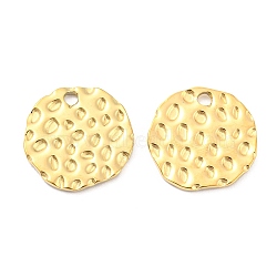 304 Stainless Steel Pendants, Textured, Flat Round Charm, Real 18K Gold Plated, 15x1mm, Hole: 1.8mm(STAS-I202-30G)