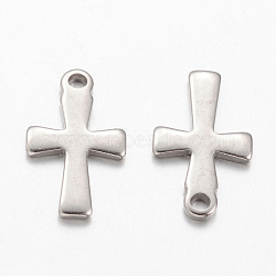 Non-Tarnish 304 Stainless Steel Tiny Cross Charms, Stainless Steel Color, 12x7x1mm, Hole: 1mm(A-STAS-G076-10P)