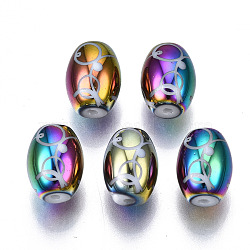 Electroplate Glass Beads, Barrel with Other Pattern, Colorful, 11x8mm, Hole: 1.2mm, about 200pcs/bag(EGLA-S197-18A-06)