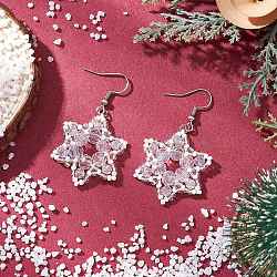 304 Stainless Steel Glass Snowflake Dangle Earrings, Stainless Steel Color, 50.5x26.5~27mm(EJEW-MZ00525)