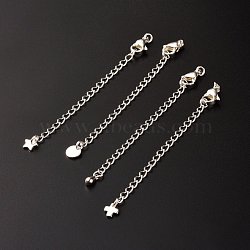 304 Stainless Steel Chain Extender, with Charms, Curb Chains & Lobster Claw Clasps, Silver, 82mm(FIND-JF00089)
