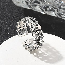 Sterling Silver Open Cuff Rings for Women, Antique Silver, Star, 7.5mm, Adjustable(RJEW-R008-01AS-06)