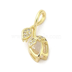 Rack Plating Brass Micro Pave Cubic Zirconia Pendants, Flower, Long-Lasting Plated, Cadmium Free & Lead Free, Real 18K Gold Plated, 18x10x6mm, Hole: 3.5x2mm(KK-C052-03G)