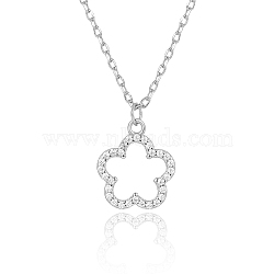 925 Silver Hollow Flower Pendant Necklace, Cable Chain Necklaces(QM9620-2)