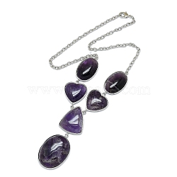 Natural Amethyst Necklaces, Brass Cable Chain Necklaces, Cadmium Free & Lead Free, 19.49 inch(49.5cm)(NJEW-C049-01A-P)